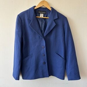 Boston Outfitters Wool Blazer Womens 12 Blue 3 Button Pockets Shoulder Pads Y2K